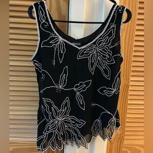 NWOT Metrostyle Black and White Beaded Blouse size 10